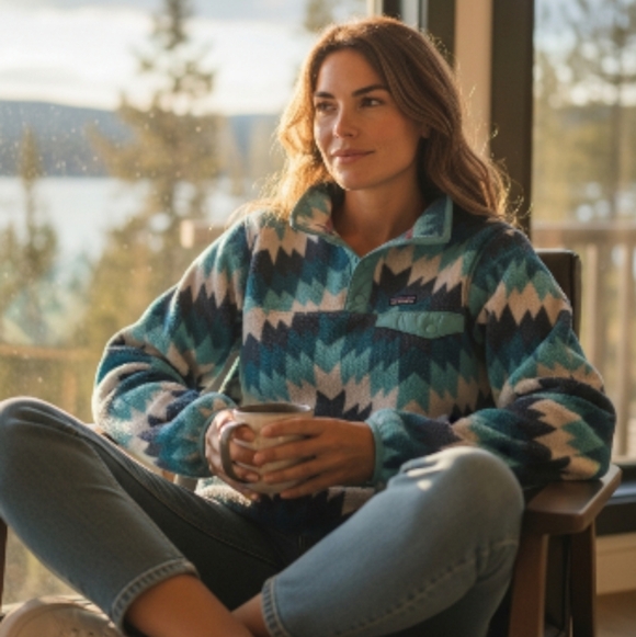 Patagonia Synchilla Snap-T Fleece Pullover XL Teal Geo Pattern F257 - Picture 11 of 11